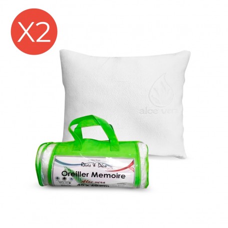 Lot de 2 oreillers mémoire de forme Aloe Vera 40x60 cm