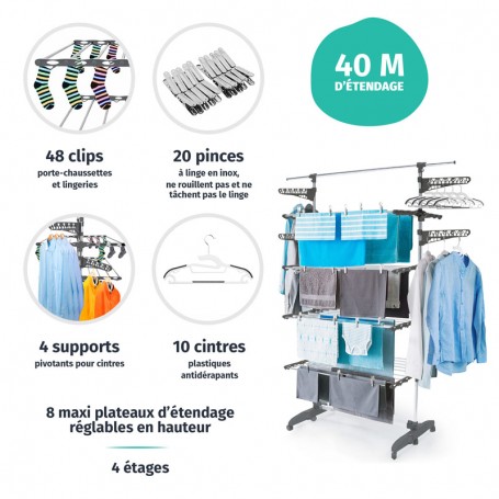Etendoir multifonction 40M d'étendage avec accessoires ULTRA40+ GARNIER