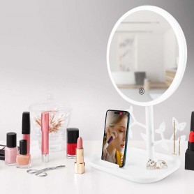 Miroir de table blanc avec LED et porte-bijoux recharcheable MIZO de Yoghi