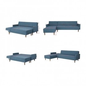 IMANIA CANAPÉ D'ANGLE RÉVERSIBLE 3 PLACES TISSU BLEU PIEDS EN BOIS ADIMANIACCTBL