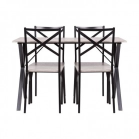 COUNTRY TABLE + 4 CHAISE - EN MDF FINITION PVC - COULEUR GRIS ET NOIR HT20C205