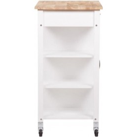 ENZO DESSERTE DE CUISINE 1 PORTE 1 TIROIR 3 ÉTAGÈRES EN HÉVÉA - BLANC LAQUÉ - HTENZOHTK110BL