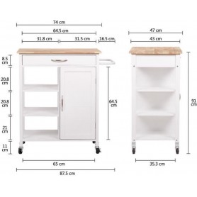 ENZO DESSERTE DE CUISINE 1 PORTE 1 TIROIR 3 ÉTAGÈRES EN HÉVÉA - BLANC LAQUÉ - HTENZOHTK110BL