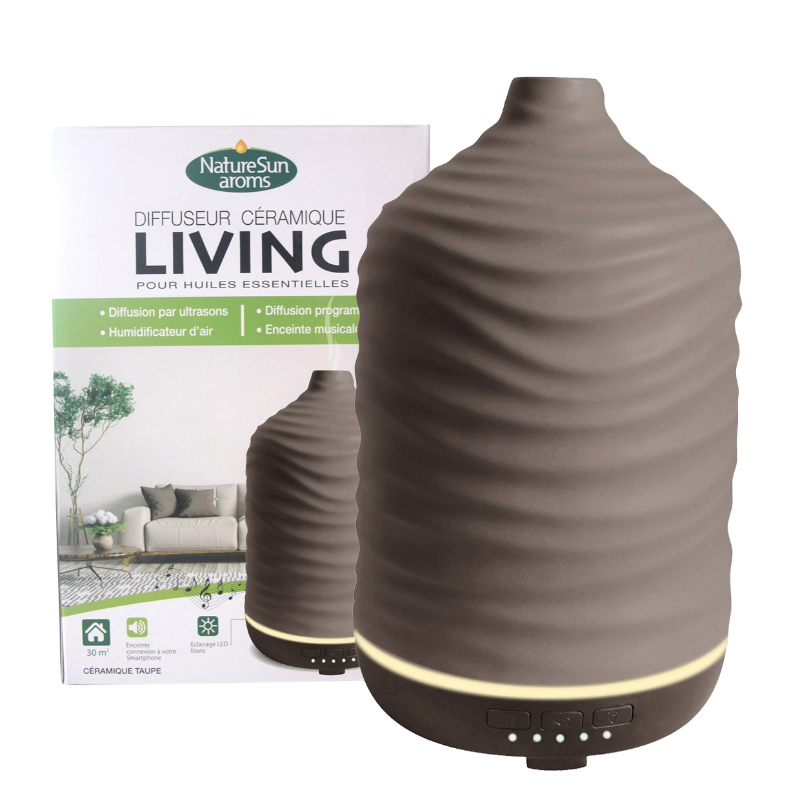 DIFFUSEUR D'HUILES ESSENTIELLES LIVING CÉRAMIQUE GRIS TAUPE NATUR'SUN AROMS