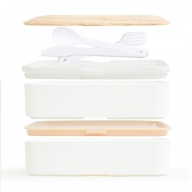 Lunch box hermétique 2 compartiments et couverts KWOOD2 blanc