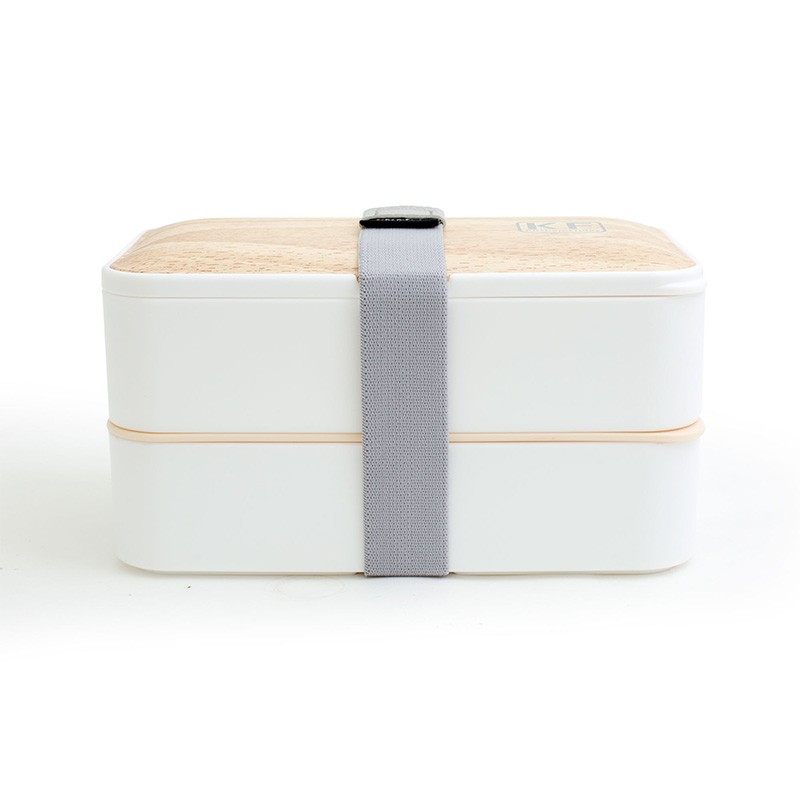 Lunch box hermétique 2 compartiments et couverts KWOOD2 blanc