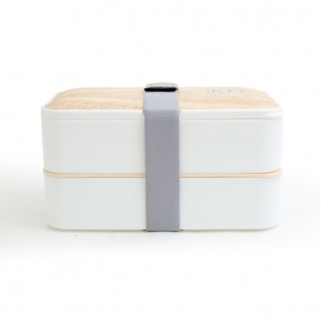 Lunch box hermétique 2 compartiments et couverts KWOOD2 blanc