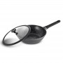 WOK TFI EN FONTE D'ALUMINIUM EFFET PIERRE 28CM 3.5L AVEC COUVERCLE EN VERRE ET SILICONE AUGUSTE WOK28TFI