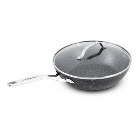 WOK ALUMINIUM FORGE 28CM 3.4L EFFET PIERRE COUVERCLE VERRE TFI HIGHT_WOK28TFI DURAND DUPONT