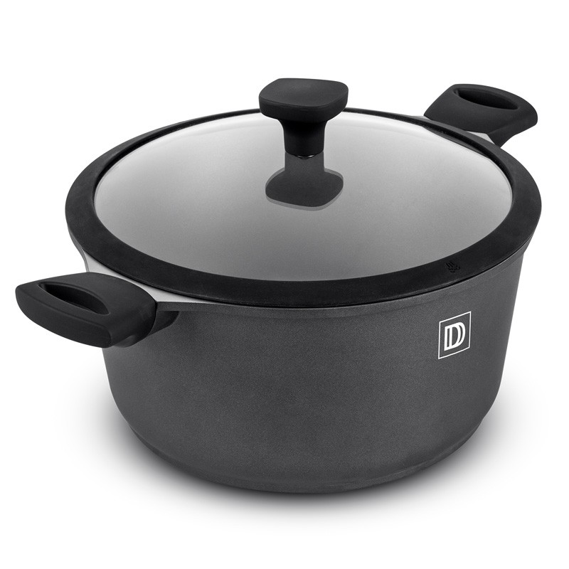 FAITOUT EN FONTE D'ALUMINIUM ANTI-ADHESIF 28CM 6.5L COUVERCLE VERRE TREMPE ET SILICONE TFI CHAMBORD DURAND DUPONT