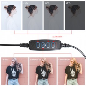 Selfie sur pied avec anneau lumineux et support téléphone RL10 Wi Light